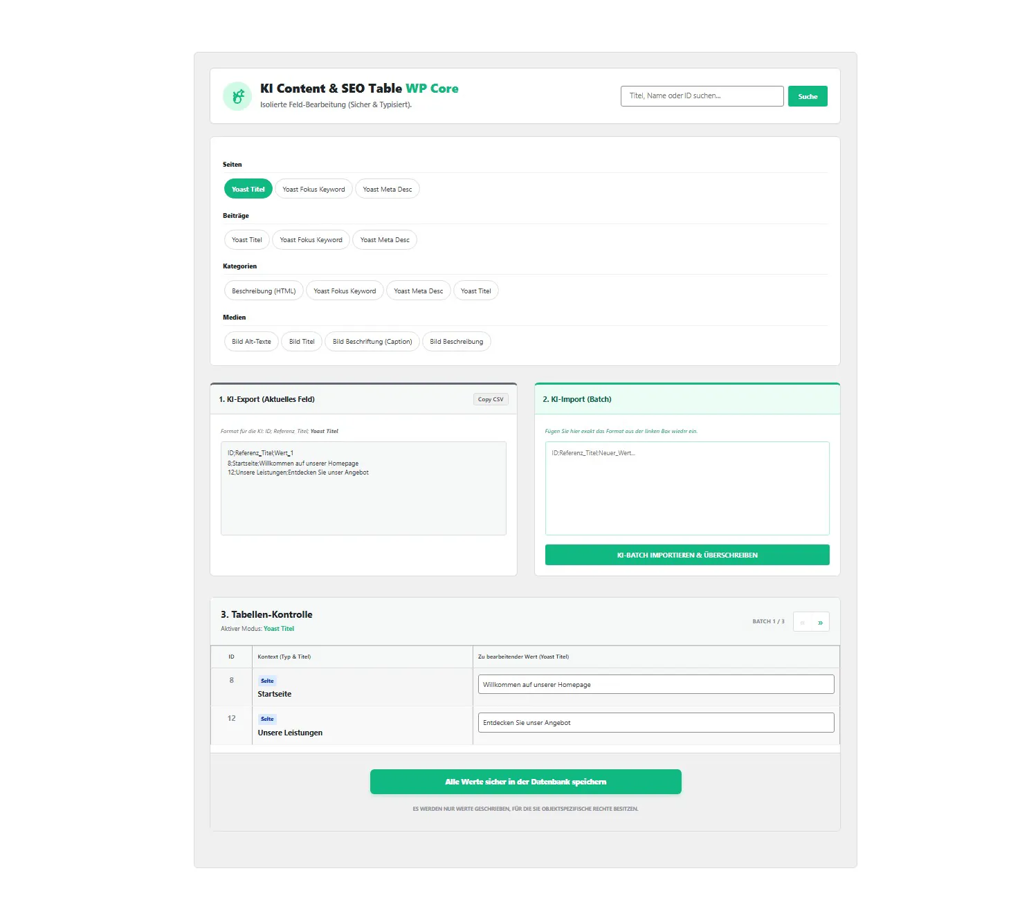 KI WordPress Bulk edit Import Export SEO