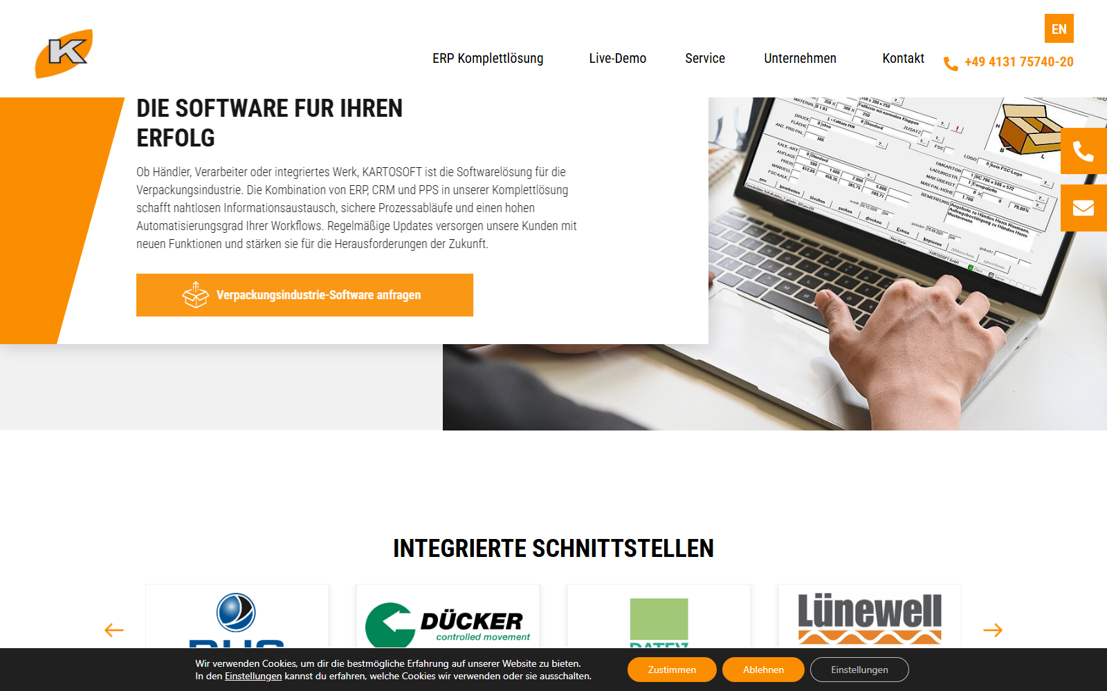 Webdesign Referenz Kartosoft - Angebotskalkulation