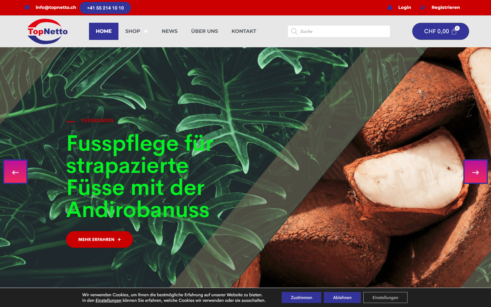 Webdesign Referenz TopNetto - Medizinprodukte B2B Shop Startseite